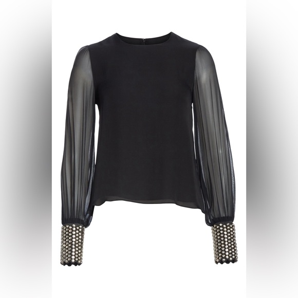 Alice + Olivia Vix Embellished Cuff Silk Blouse - Picture 5 of 11